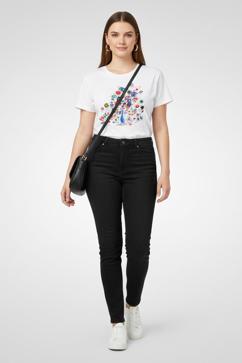 armani AX Armani Exchange Women Crew Neck Short Sleeve Graphic Print T-shirt, White - Image 1